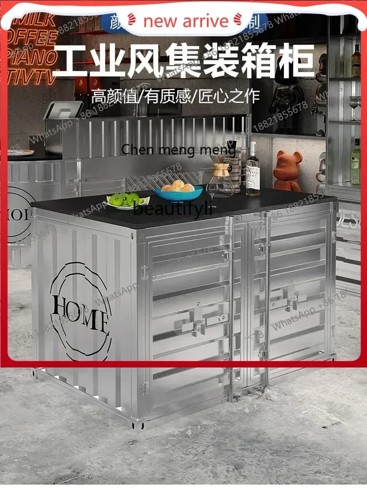 SS new style Double-sided storage tea cabinet, island cabinet, heavy-duty display stand, container wrought iron industrial wind