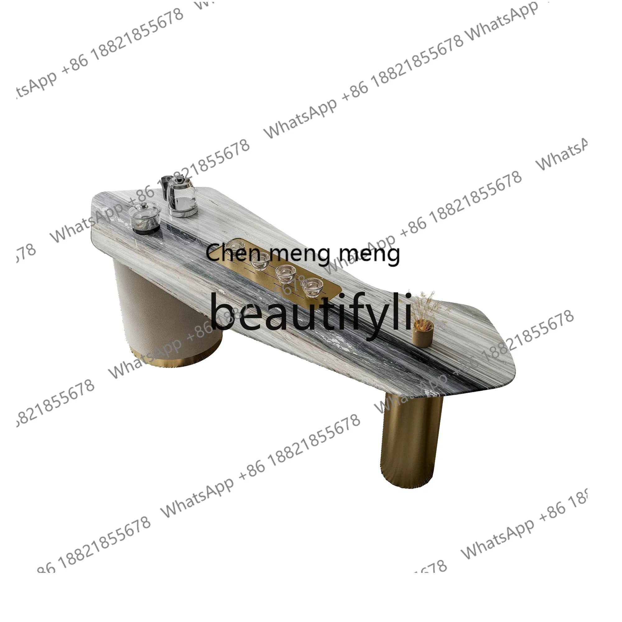 Light luxury natural marble tea table high-end tea table and chair combination