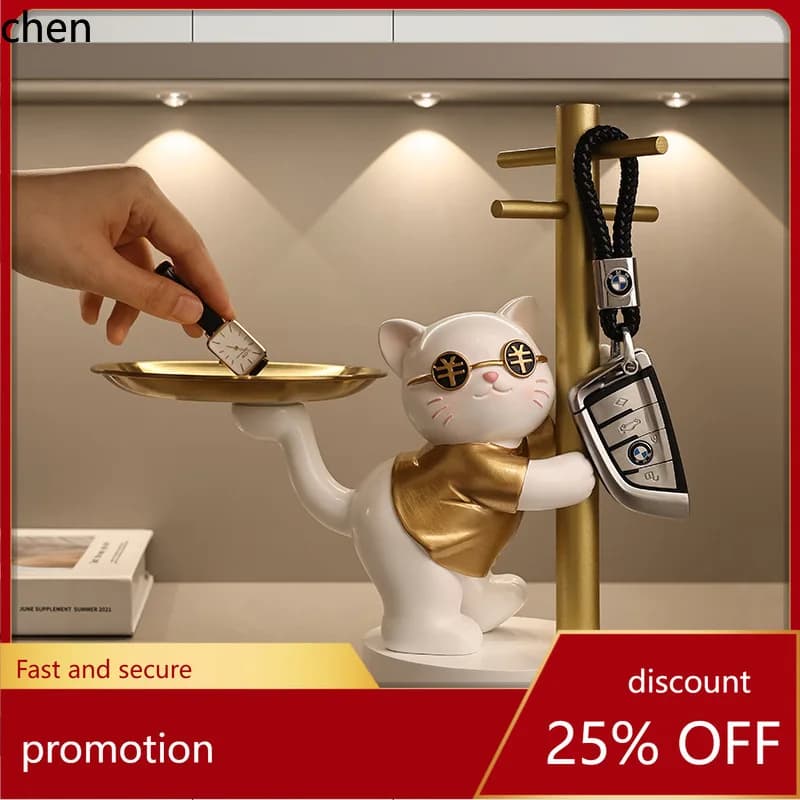 Ht lucky cat entrance key storage ornament home living room modern wine cabinet decoration housewarming new home