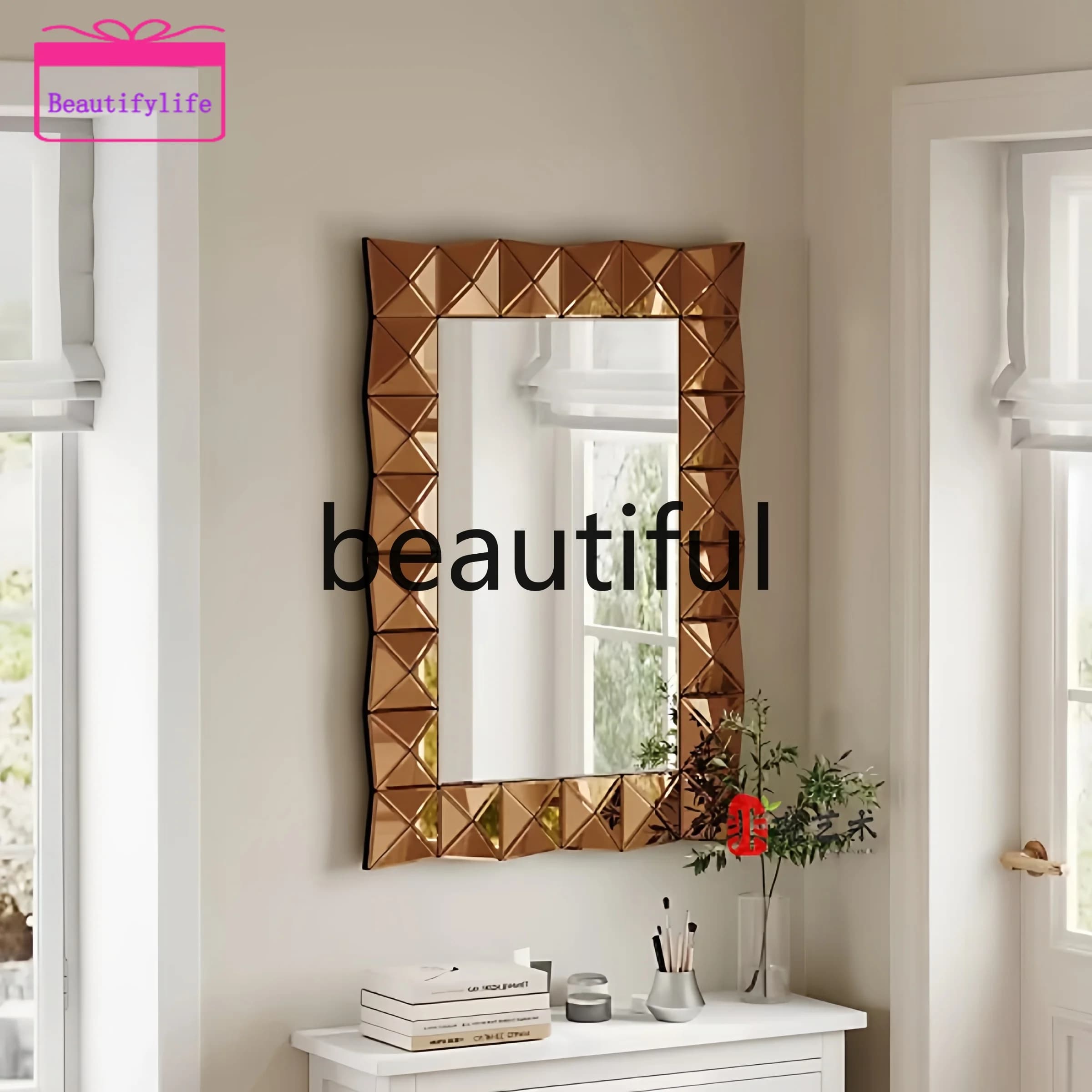 YL American retro entrance decorative mirror European light luxury wall-mounted desktop makeup dressing mirror