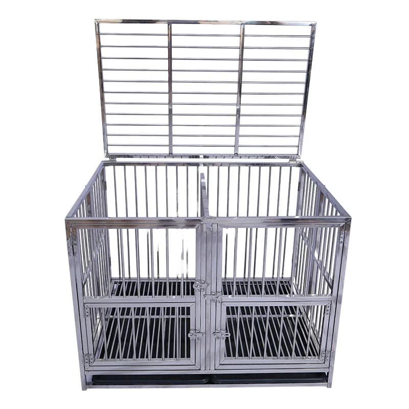 Removable Plastic Trays Stainless Steel Pet Cage Medium/Large Dogs Breathable Folding Animal Pattern Wholesale Dog Cage Braking