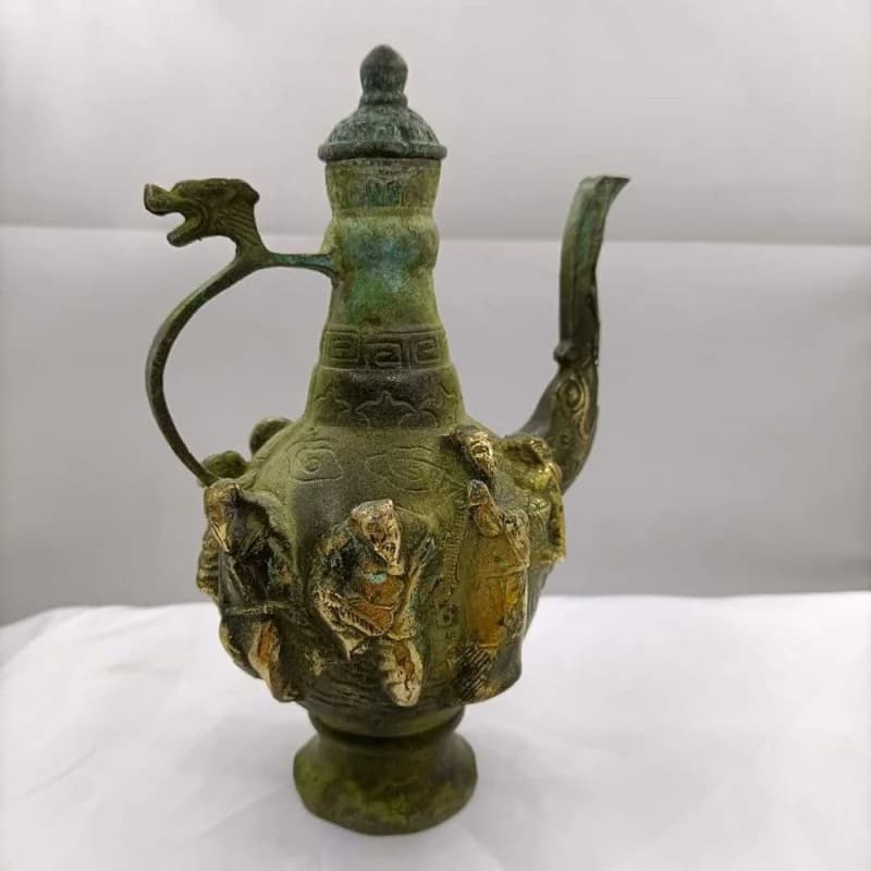 Ruiantique Bronze Crafts Distressed Desktop Decoration Teapot Brass Eight Immortals Wine Pot