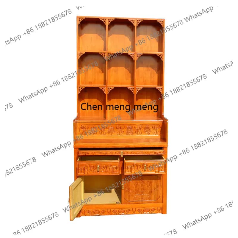 solid wood carved buddha shrine cabinet - home altar offering table buddha cabinet