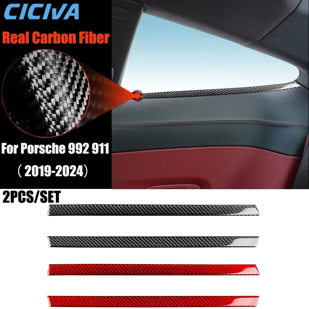 Carbon Fiber Car Accessories Rear Window Decorative Modified Interior Trim Cover Soft Sticker For Porsche 911 992 2019-2024