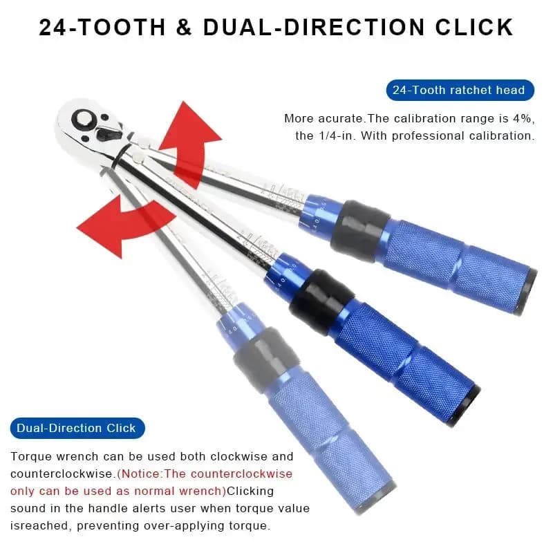 1/4" 2-24Nm Dual Direction Bike Allen Key Tools Socket  Preset Type Spanner Pro Repair Kits 15Pcs Set Bicycle Torque Wrench  Set
