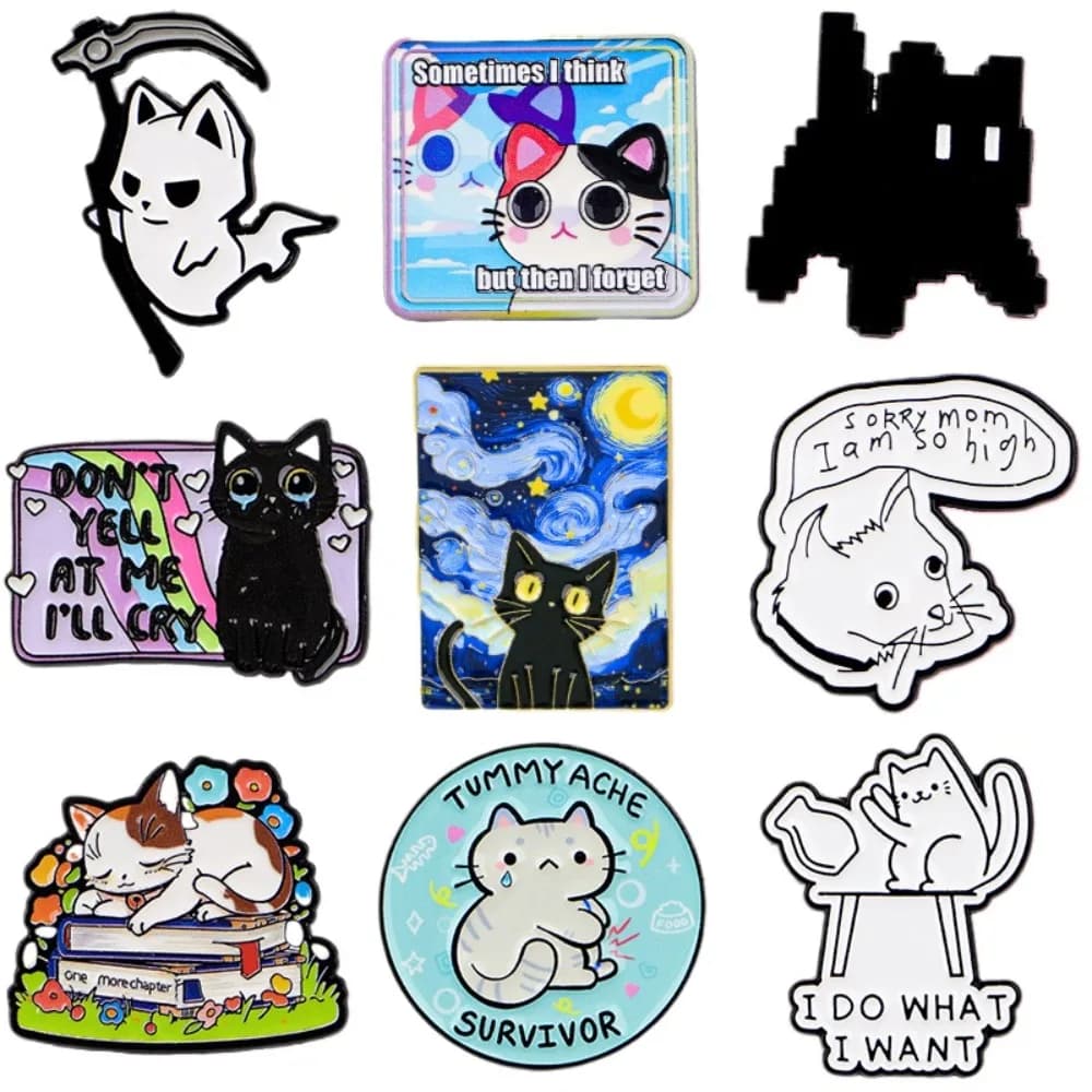 Cat Enamel Pin Funny Kitten Brooch Badge for Backpack Jacket Clothes Bag DIY T-shirt Pins Decor Cat Lover Jewelry Gift Decor