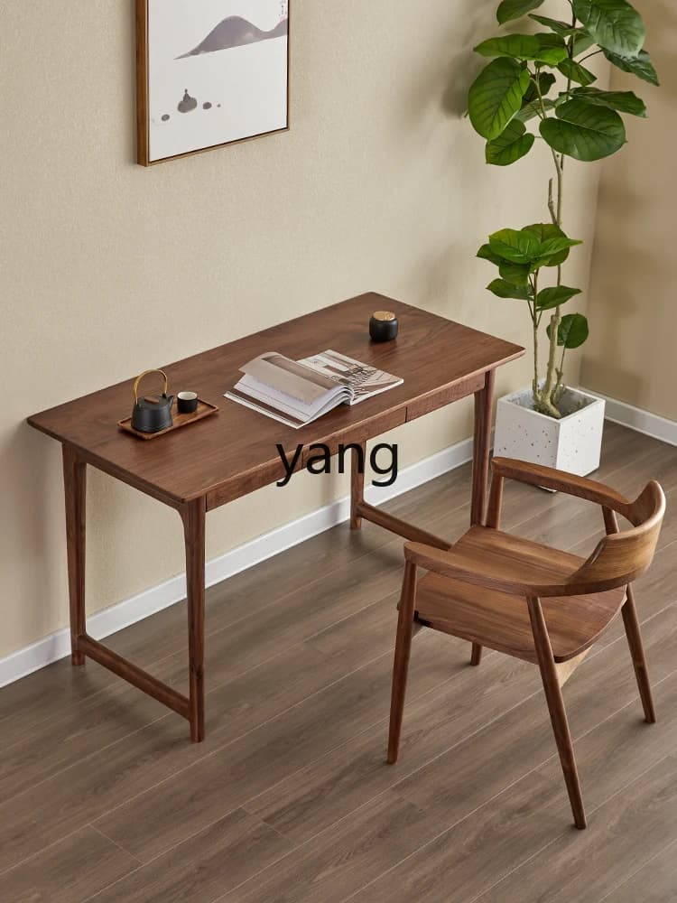 LMM new Chinese log tea table chair black walnut solid wood tea table simple zen desk