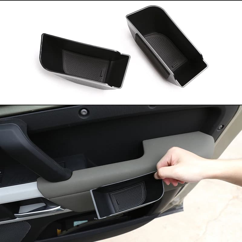 Black Car Front Door Handle Storage Box Armrest Organizer Tray For Land Rover Defender 90 110 130 2020-2024 Interior Accessories