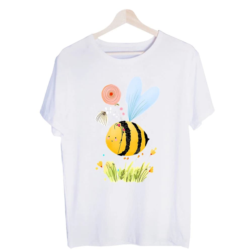 Women's Cute Bee Graphic Tee, Short Sleeve Crew Neck T-Shirt for Spring Casual and Daily Wear