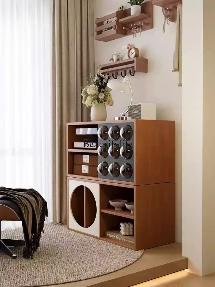 02-Medium-ancient style solid wood bookcase caused by Jimu, sofa side cabinet, back cabinet, bookshelf combination cabinet