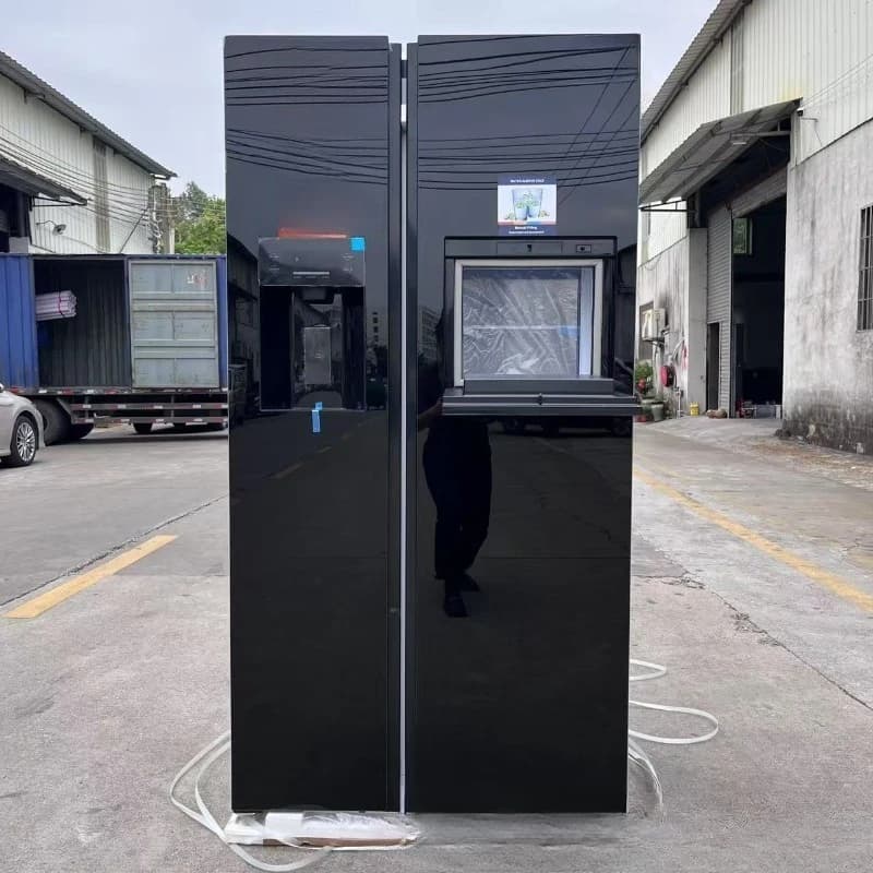 Opposite door refrigerator with ice grains ice cubes