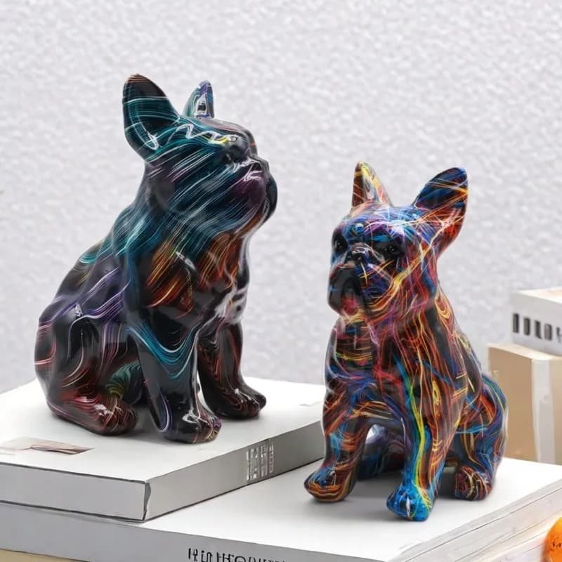 1Pcs Colorful Graffiti Dog Fighting Statues, Indoor Desktop Cabinet Decorations for Dog Fighting Statues, Resin Handicrafts