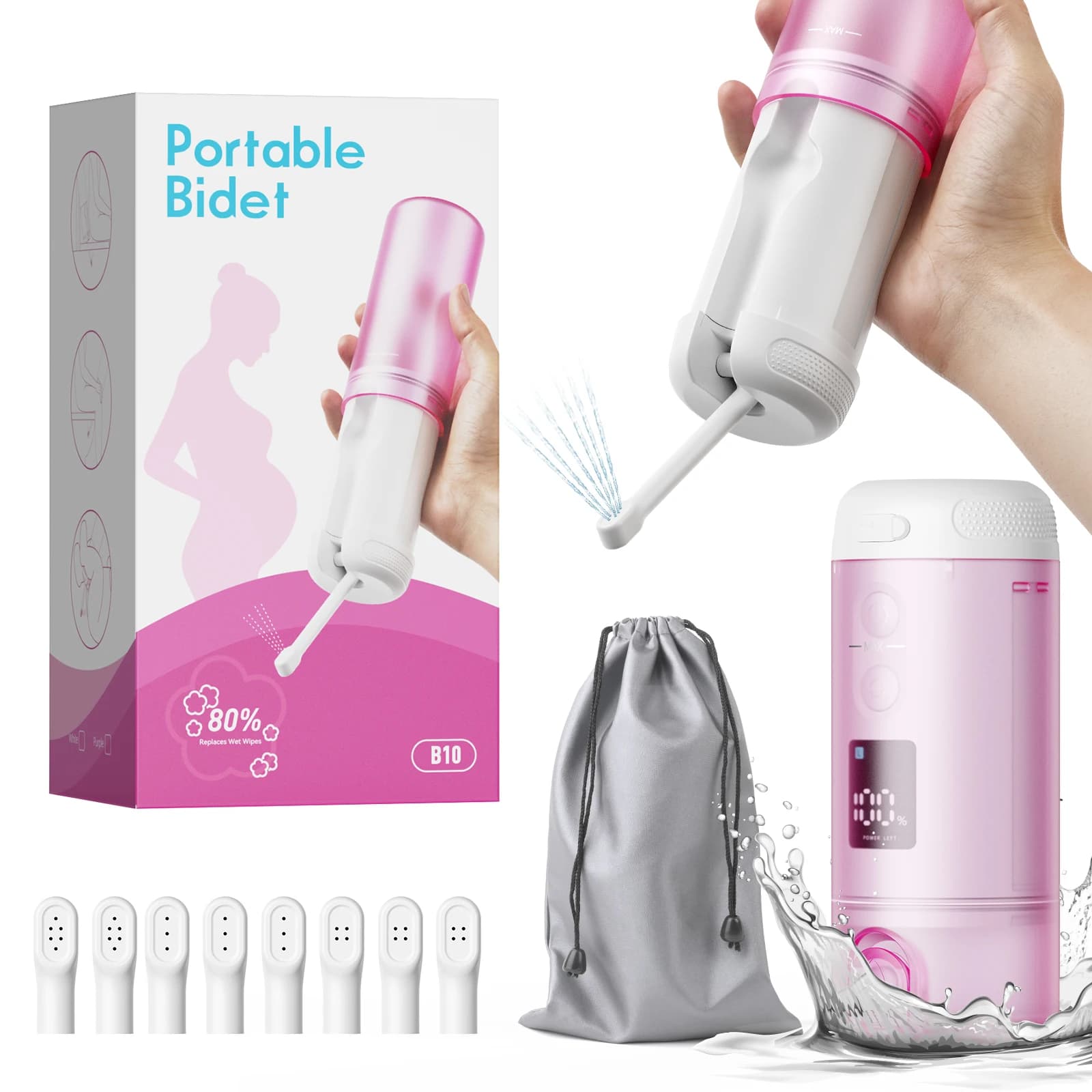 New B10-P 250ml Wholesale Smart Mini Handheld Electric Battery Portable Travel Water Bidet Sprayer Set Price for Outdoor Toilet