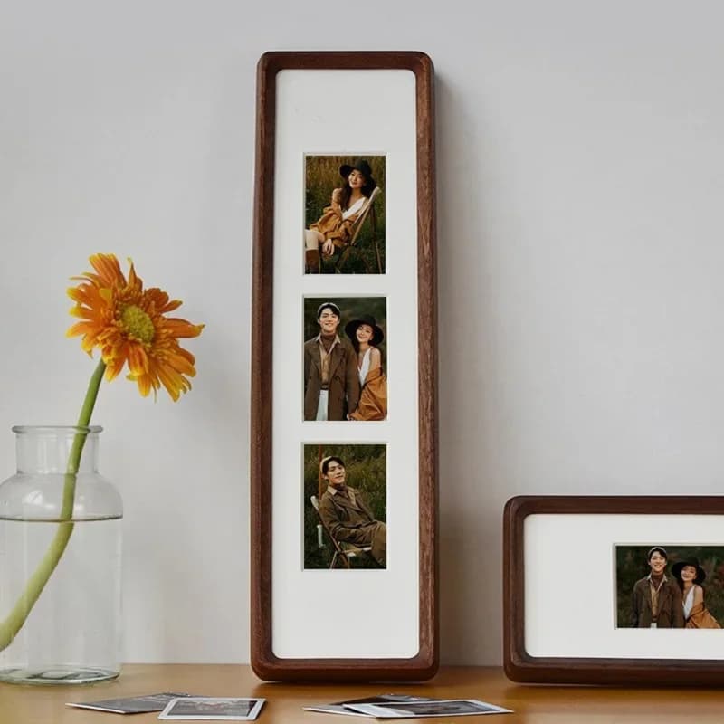 Solid Wood Photo Frame - Creative Long Rectangle Rounded Corner Multi-Photo Display Stand for Wedding and Couples Home Decor