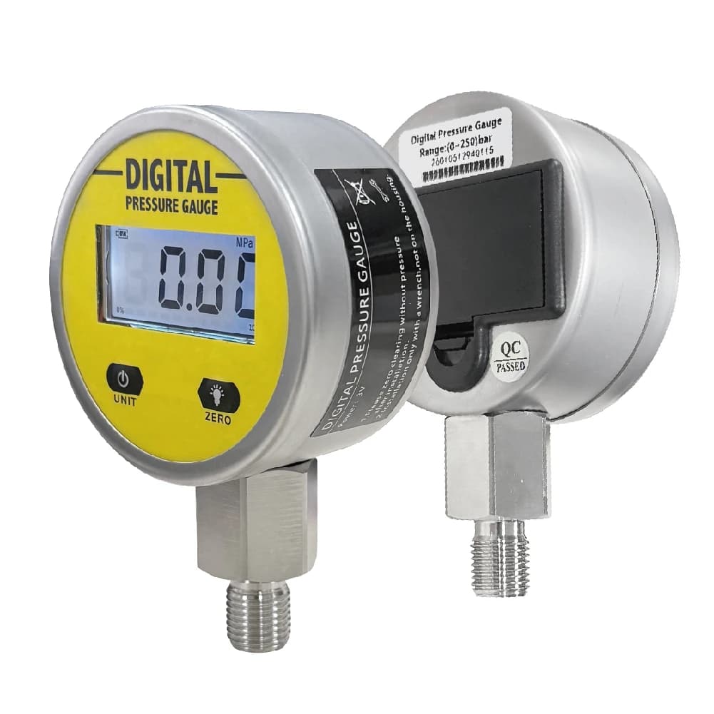 304SS 250Bar Hydraulic Pressure Gauge 65mm ± 1% FS Hydraulic Manometer, G1/4' & 1/4' NPT Thread, Four Units Can Be Freely Switch