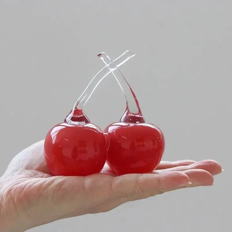 Creative Colored Glass Fruit Ornaments White Strawberries Red Cherries Fruit Sculptures Transparent Crystal Cherries Home Decor