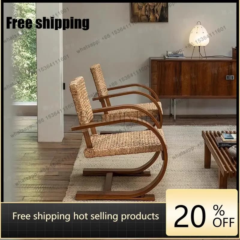hot  solid wood rope single sofa chair retro home simple homestay solid wood medieval chairFactory Direct