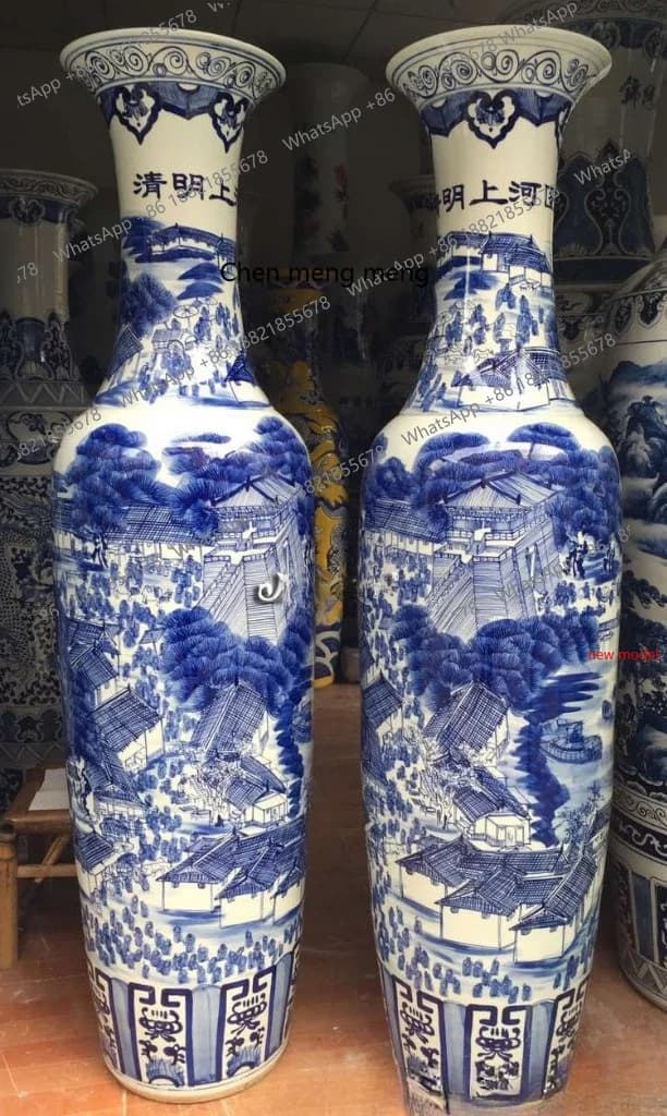 H178Large vase 1.8 meters blue and white landscape, ceramic antique pure handmade blue and white porcelain
