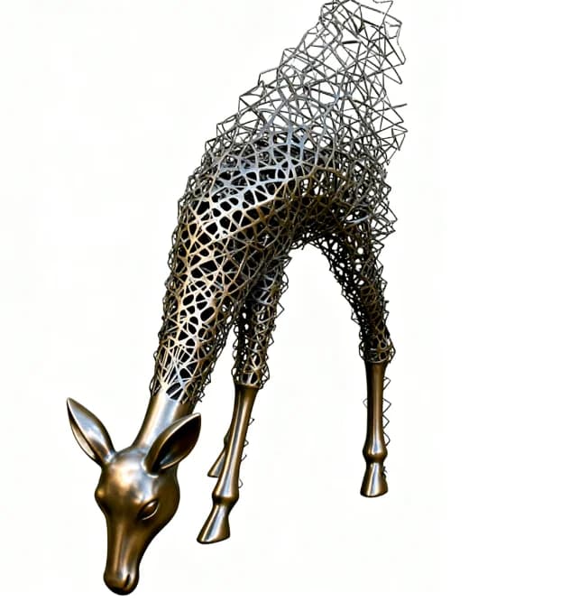 ※a Modern Fiberglass & Metal Deer Sculpture Large Durable Art Decor Figurine for Outdoor Garden