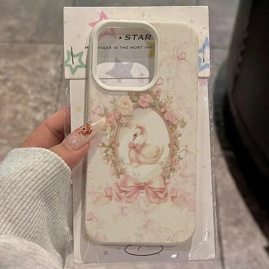 Pink Elegant Swan Floral Bow Case For Samsung A05S A06 A07 A15 A16 A17 A34 A35 A53 A54 A55 S23 S24 FE S25 Ultra A26 A36 A56 Case