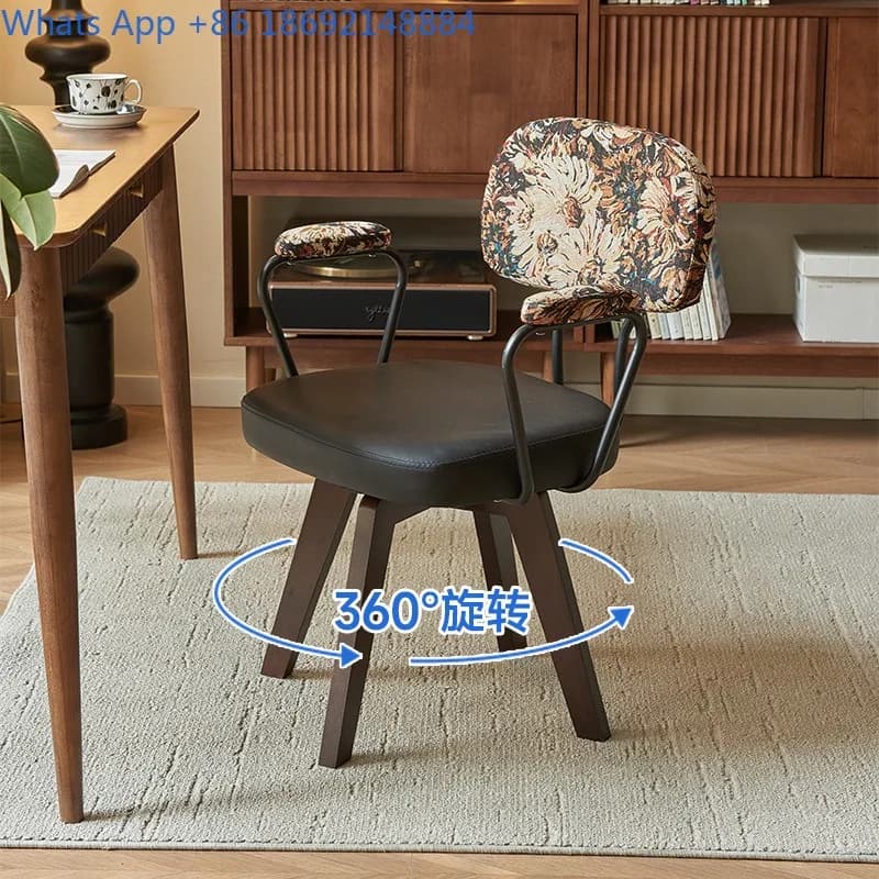 Home Computer Chair Comfortable Office Long Sitting Leisure Chair Bedroom Swivel Seat Solid Wood Desk Chair with Backrest