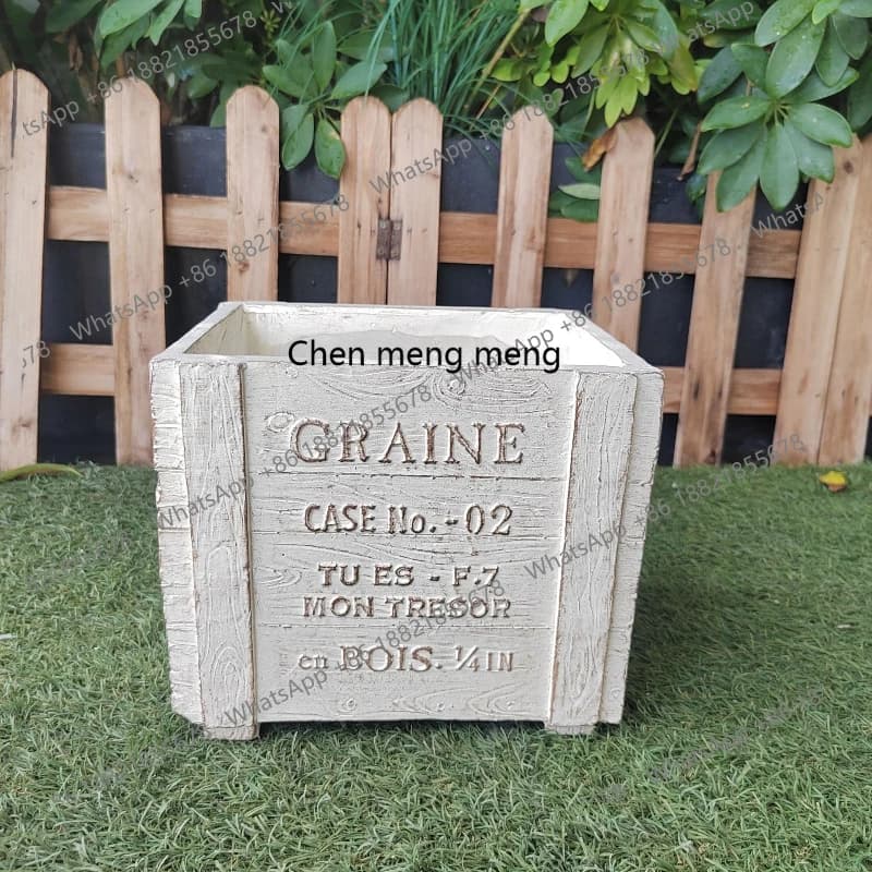 European French wood grain flower pot small planting balcony terrace potted plant decoration