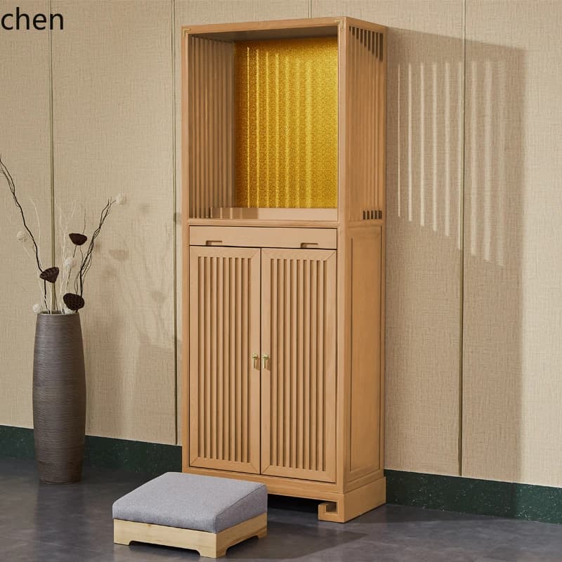 F1 Solid Wood Buddhist Shrine Offering Table Household God Of Wealth Standing Cabinet Modern Light Luxury Buddhist Shrine