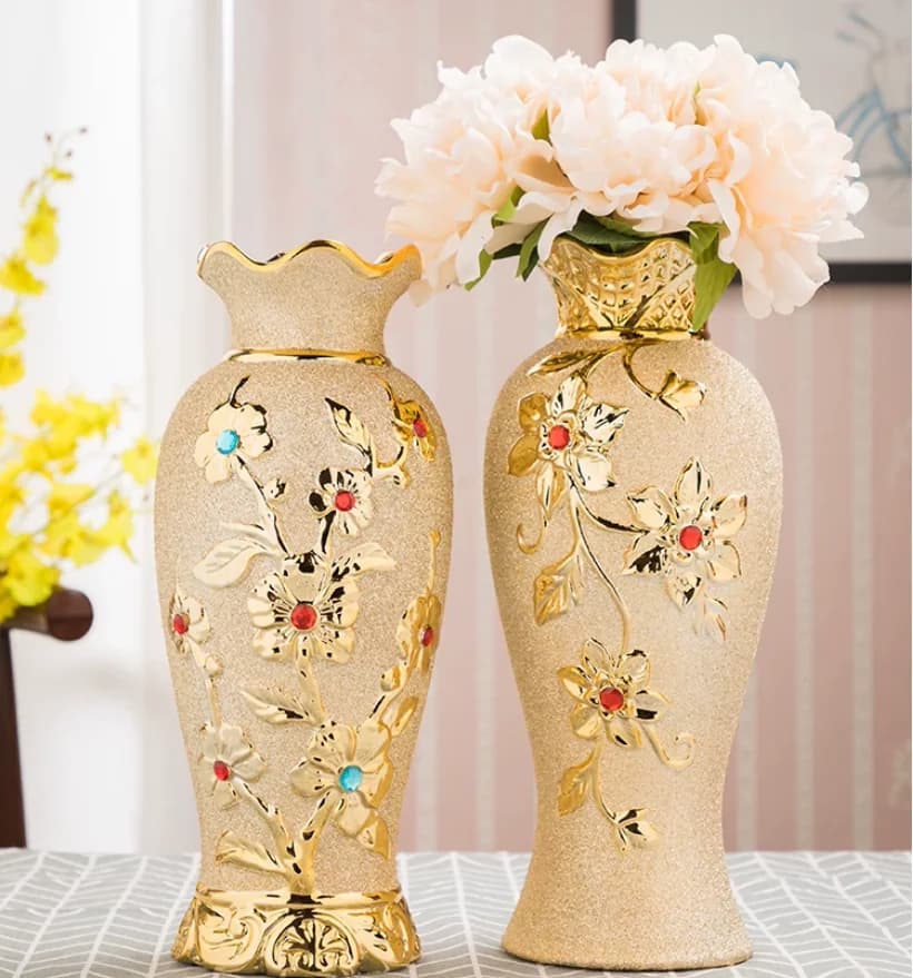 32cm/ Luxury Europe Gold-Plated Ceramic Vase Home Decor Creative Design Porcelain Decorative Flower Vase For Wedding Decoration