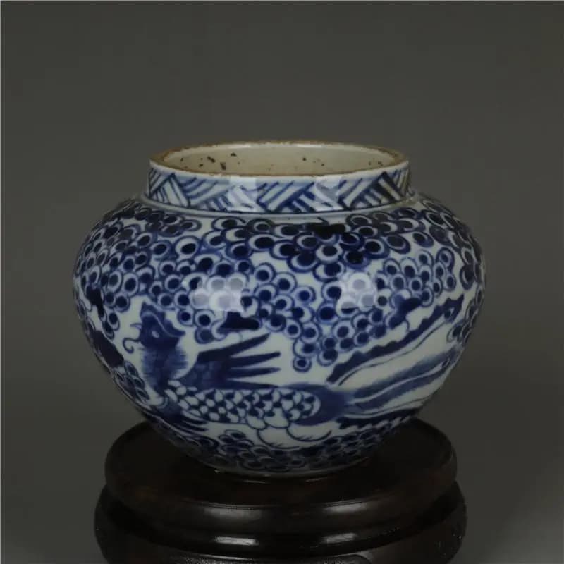Chinese Qing Dynasty Style 4.9" Blue And White Porcelain Phoenix Animal Pot Hand Painted Collectible Pottery