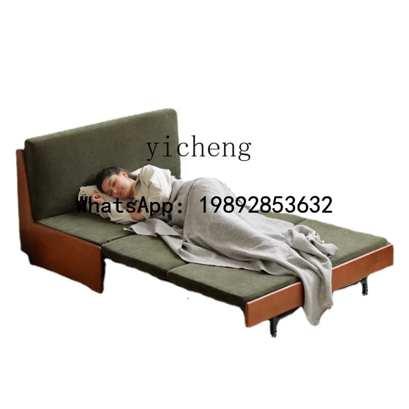 Sofa Bed Foldable Cherrywood Dual-Use Retro Pull-out Telescopic Bed Double
