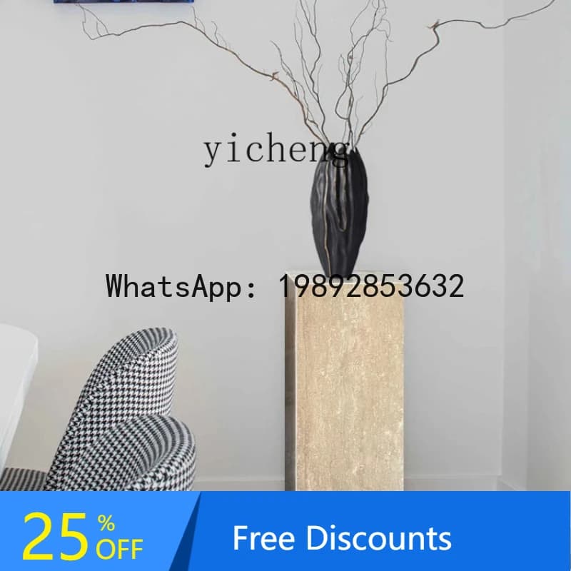 Marble Sculpture Base TV Cabinet next to the Floor Table Silent Wind Yellow Cave Stone Tea Room Entrance Decoration