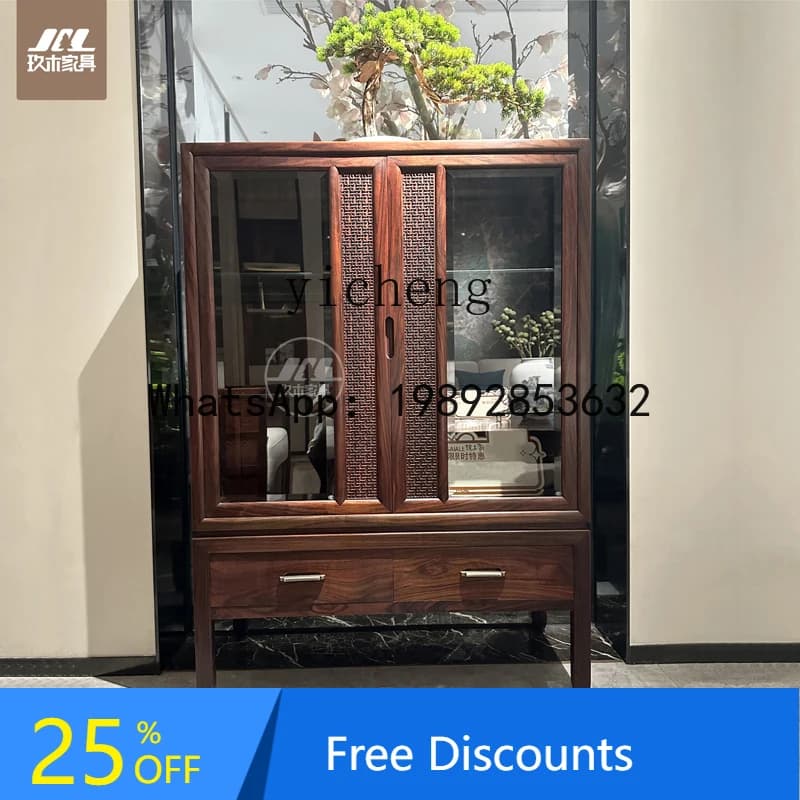 AA   Solid Wood Dining Room Household Ebony Wall Storage Cabinet Living Room Locker Multifunctional