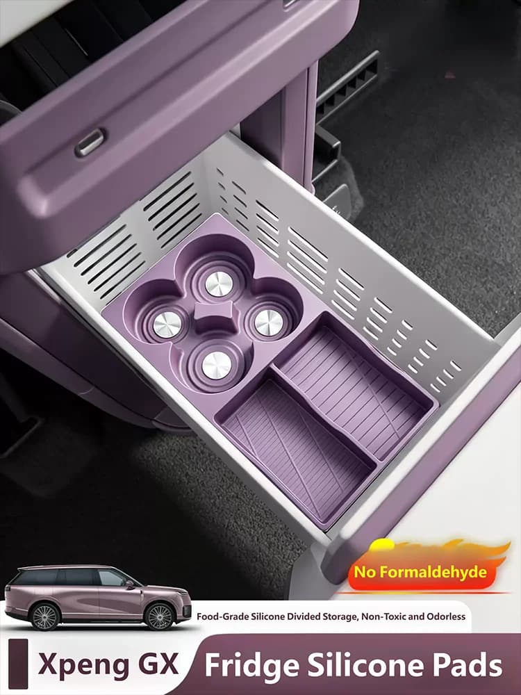 For Xpeng GX 2026 2027 Refrigerator Silicone Storage Box Central Control Rear Refrigerator Storage Mat Interior Accessories