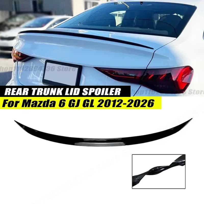 120CM Gloss Black Soft Rubber Rear Trunk Spoiler Lip Splitter 5D Carbon Look Car Accessories For Mazda 6 GJ GL 2012-2026