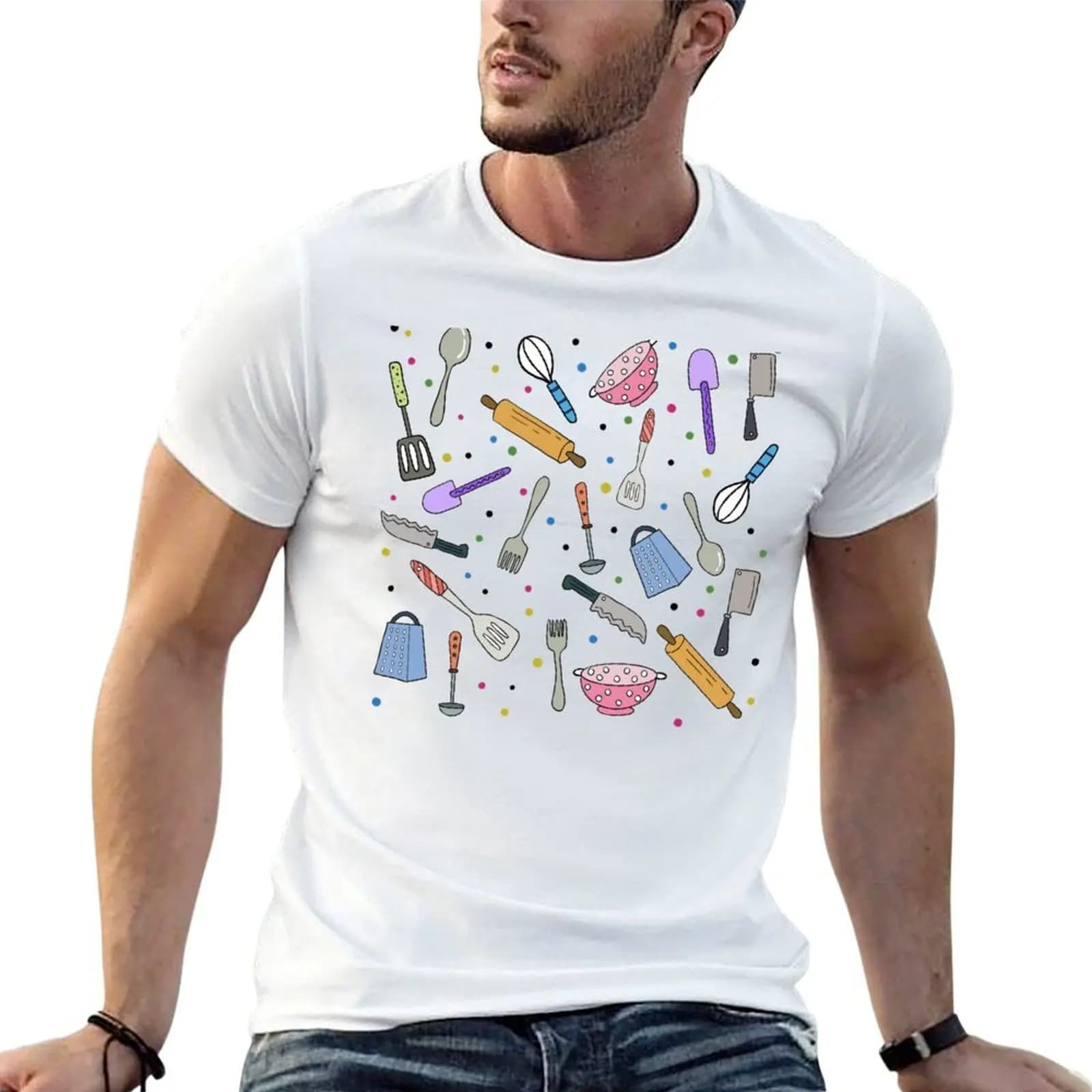 Ready To Cook? Cute Colourful Kitchen Utensils Hand Drawing Pattern T-Shirt