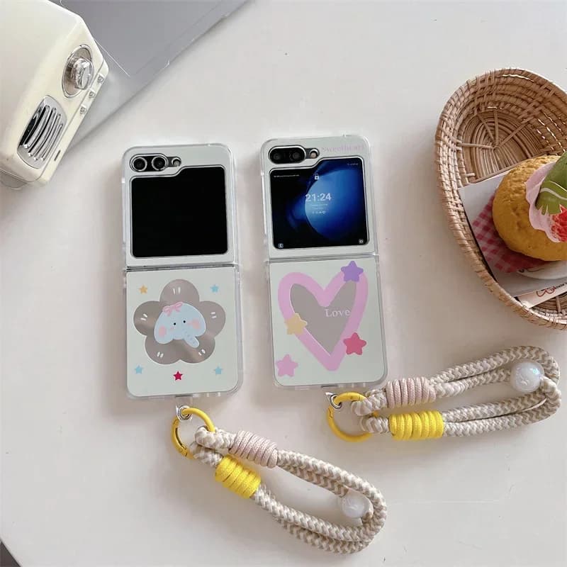 Heart Mirror Elephant Phone Case for Samsung Galaxy Z Flip 6 5 4 3 Protective Back Cover for ZFlip4 ZFlip5 ZFlip6 Case Shell