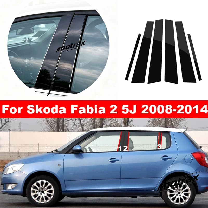 For Skoda Fabia 2 5J MK2 2008-2014 Car Central Window Door Column Deal B C Pillar Post Cover Trim Sticker Decoration Accessories