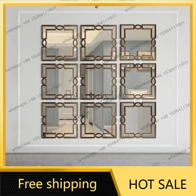 XX. European living room sofa background wall decorative mirror French wall hanging entrance wall