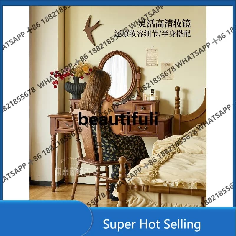 D85 Dresser/French all-solid wood small apartment bedroom makeup table American medieval dressing table