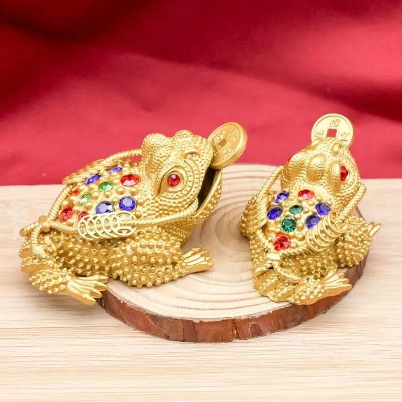 Lucky Gold Toad Ornaments Feng Shui Decors Desktop Animals Statue for Home Office Shop Opening Gifts Good Fortune Toad Figurines