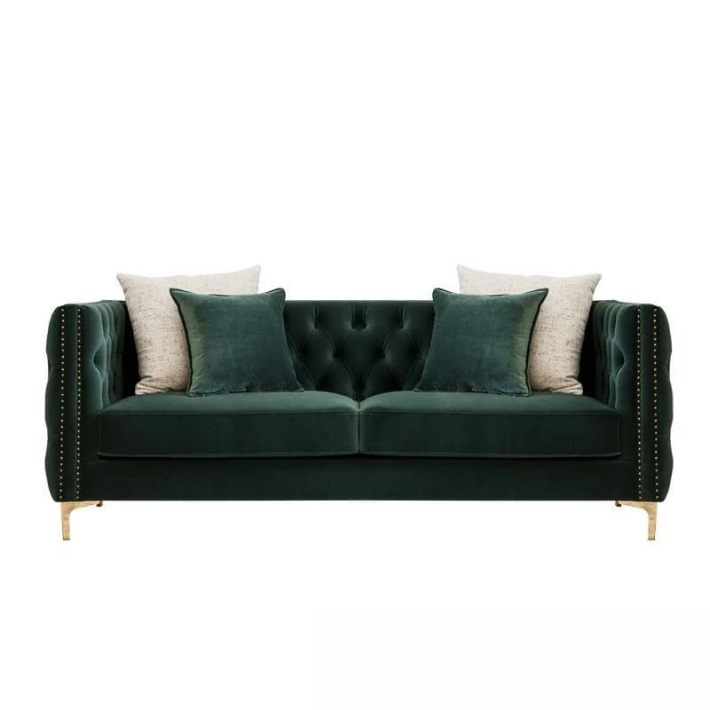 American light luxury villa living room single double three sofa Nordic modern simple dark green Internet celebrity pull buckle