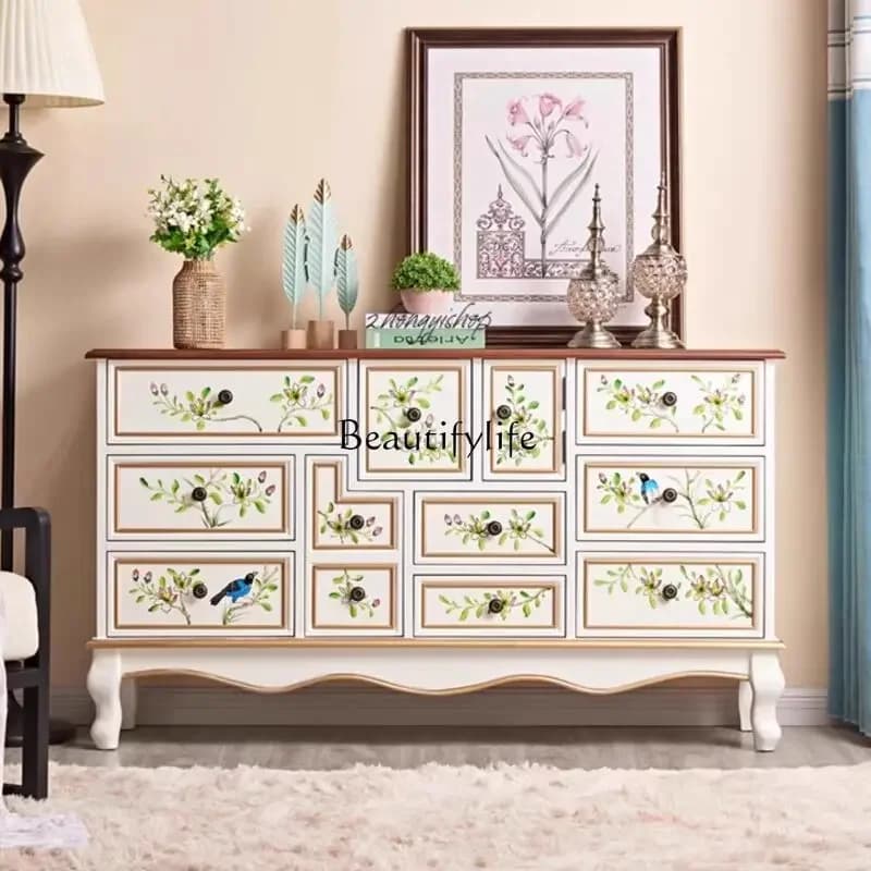 01American pastoral painting living room side cabinet TV cabinet Bedroom end cabinet