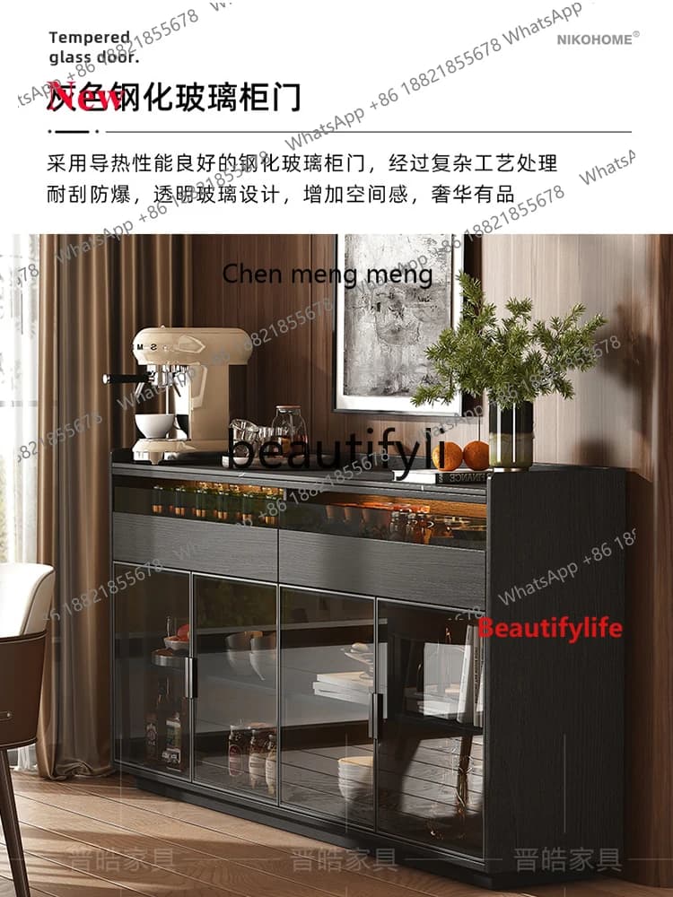 A32 Modern Rock Slab Sideboard High-End Light Luxury Italian Style Solid Wood Home Living Room Sideboard Against Wall