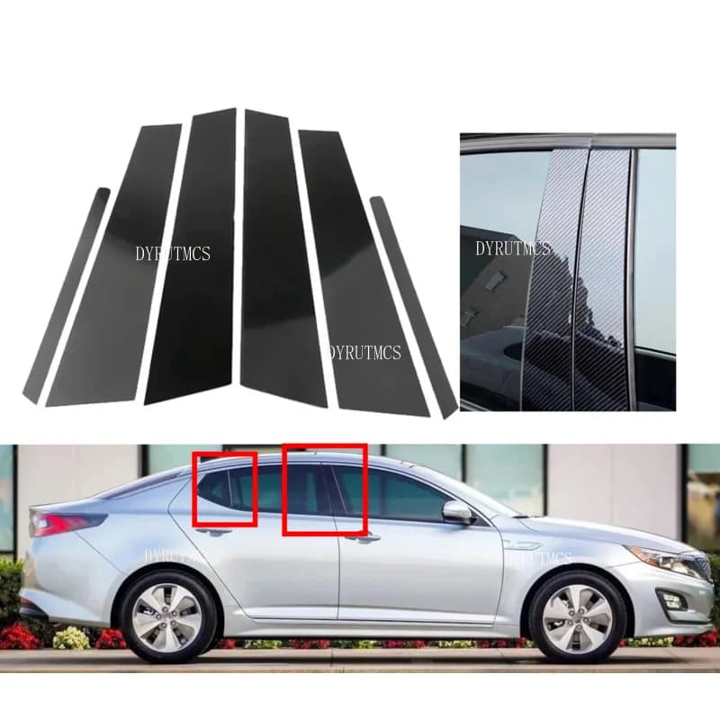 Car Door Window BC Pillar Post Cover Trim Sticker Fit For KIA Optima K5 2011 -2015  Glossy Black/Carbon Fiber Style