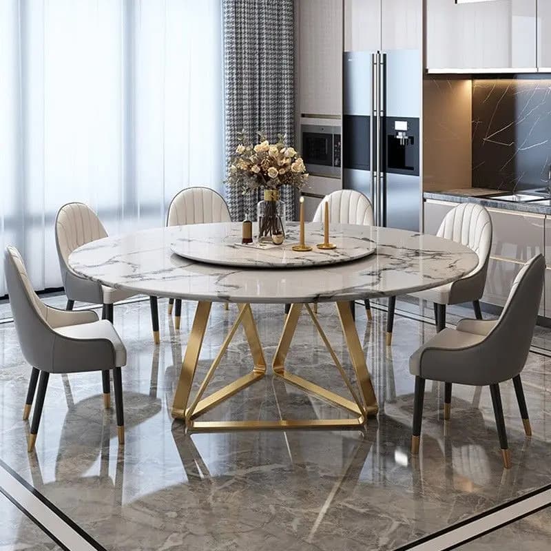 HYS light luxury dining table round table with turntable modern simple marble dining table and chair combination household round