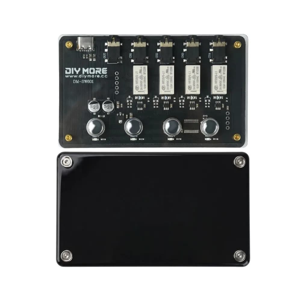 AUX Audio Switcher 4 Input 1 Output 3.5mm Type-C 5V Power Magnetic Latching Relay for PC Game Console TV Phone MP3 Amplifier
