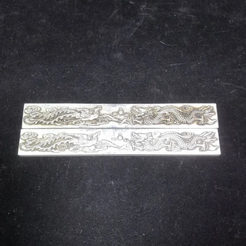 Crafts Antiques Antique Ornaments Silver-Plated Dragon and Phoenix Leveling Ruler Calligraphy Paperweight Solid Pressing Strip B