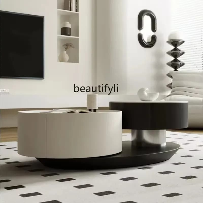 new  Stone Plate Coffee Table Living Room Home Small Apartment Simple Modern round Tea Table ss 8617