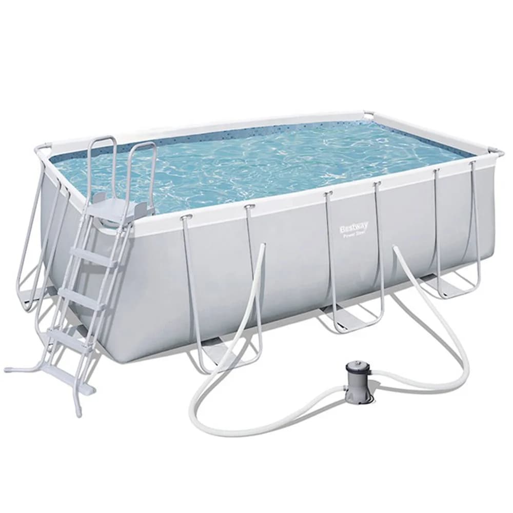 Bestway 56456 Rectangular Steel Frame Swimming Pool Above Ground Square Pool Set