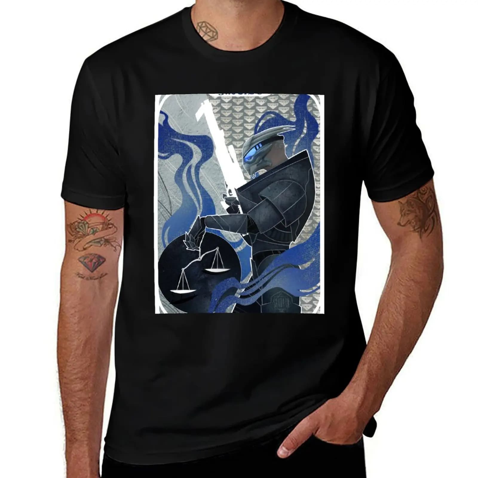 Garrus Vakarian Justice Tarot T-Shirt Casual Minimalist Short Sleeve Top T-Shirt